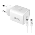 Celly kućni punjač sa kablom 20W, USB-C, Beli