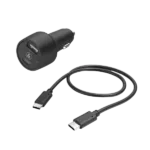 Hama brzi auto punjač sa kablom  30W, USB-C+USB-A, Crni