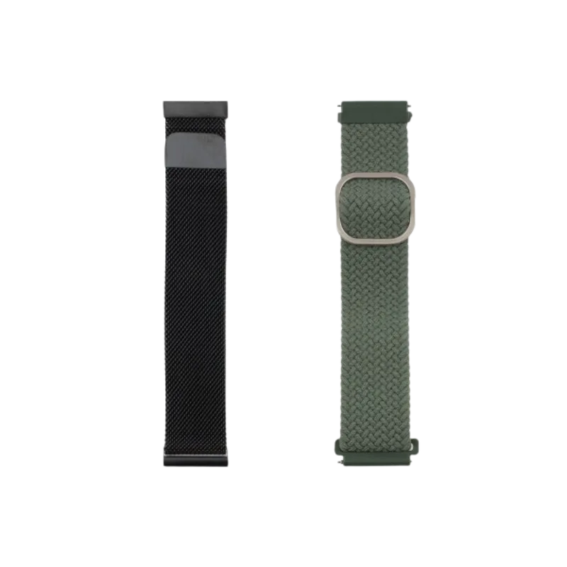 narukvica za sat metal (Crna) + textil (Zelena) 22mm