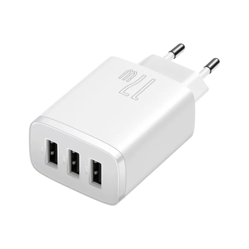 BASEUS Compact kućni punjač 17W (3 x USB-A) Beli