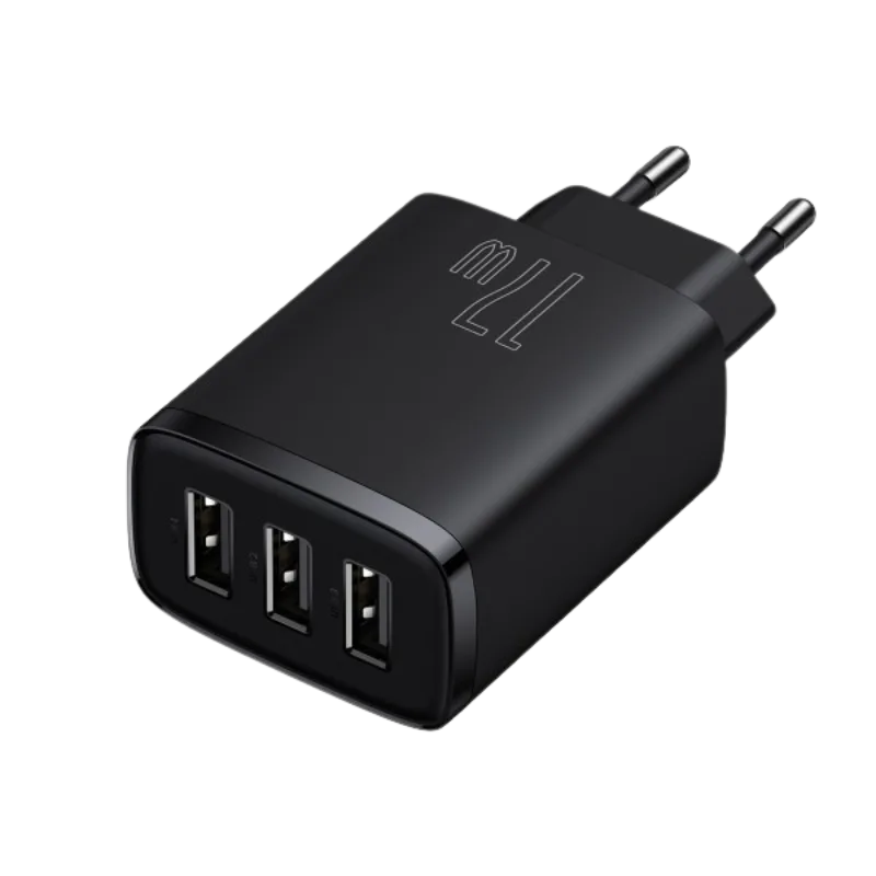 BASEUS Compact kućni punjač 17W (3 x USB-A) Crni