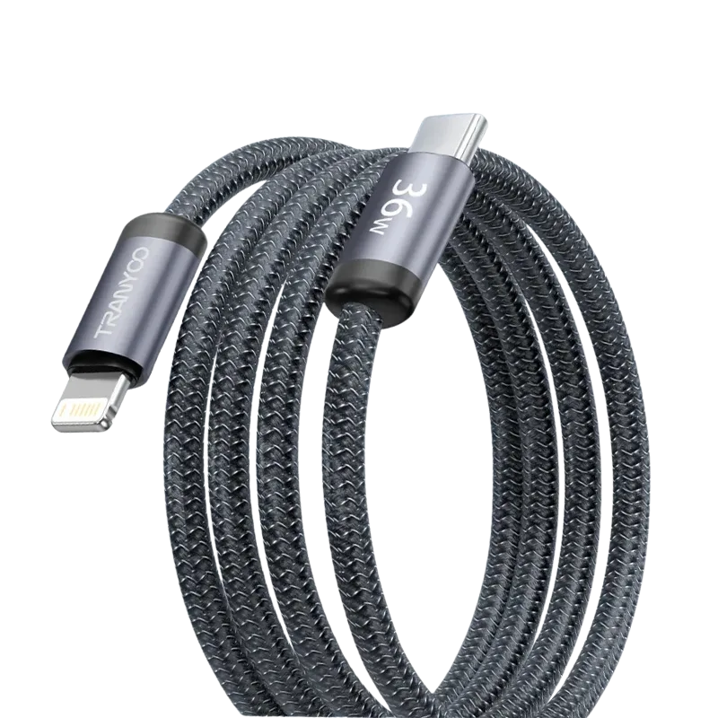 TRANYOO T-P22 Kabl USB-C na Lightning, 36W, 1m (ojačani), Crni