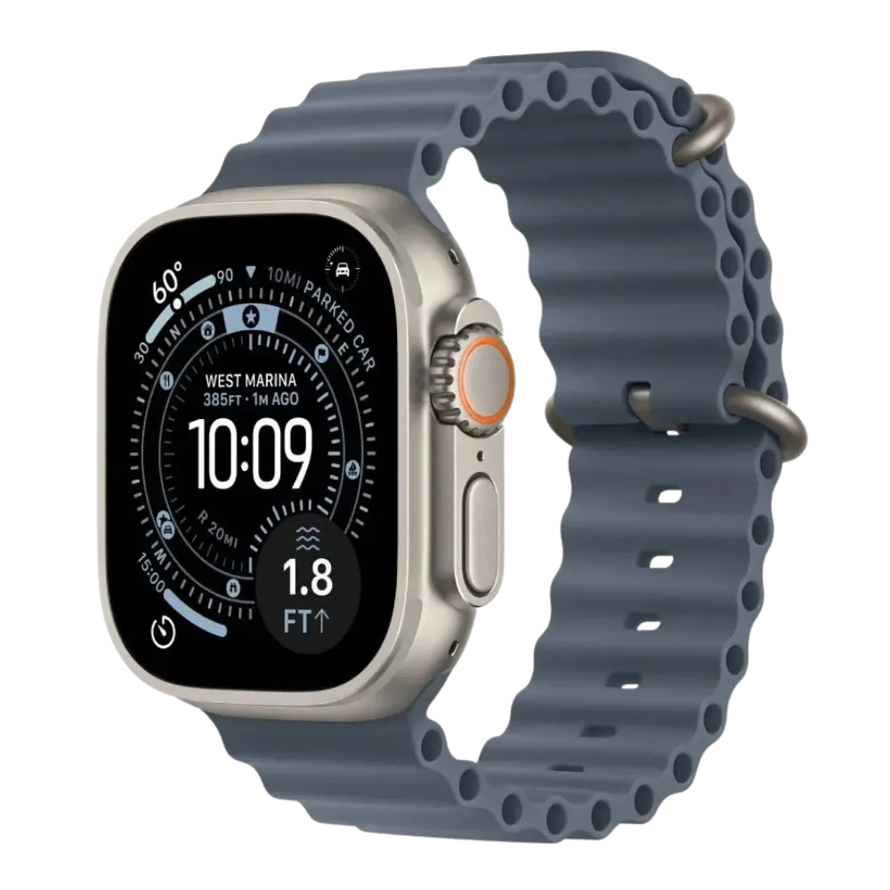 Apple Watch Ultra 3 Cellular 49mm Natural Titanium Case with Anchor Blue Ocean Band, (mewh4se/a)