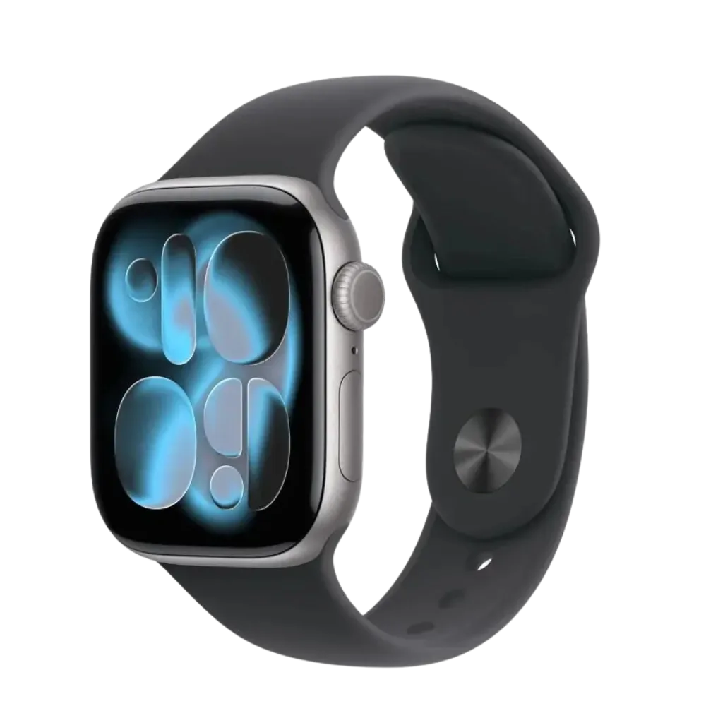 Apple Watch S11 GPS 46mm Space Grey Aluminium Case with Black Sport Band - M/L, (mev44rk/a)