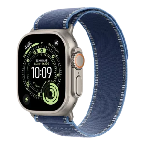 Apple Watch Ultra 3 Cellular 49mm Natural Titanium Case with Blue/Bright Blue Trail Loop - M/L, (mewu4se/a)