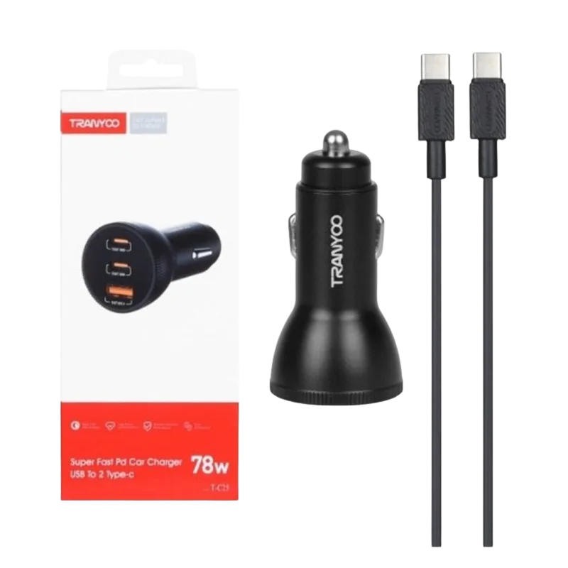 TRANYOO T-C25 Auto punjač 78W, Crni