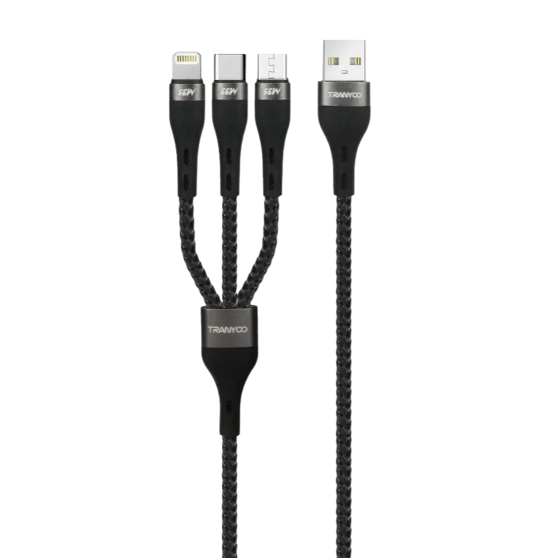TRANYOO T-XS6 3u1 kabl USB-A (ojačani), Crni