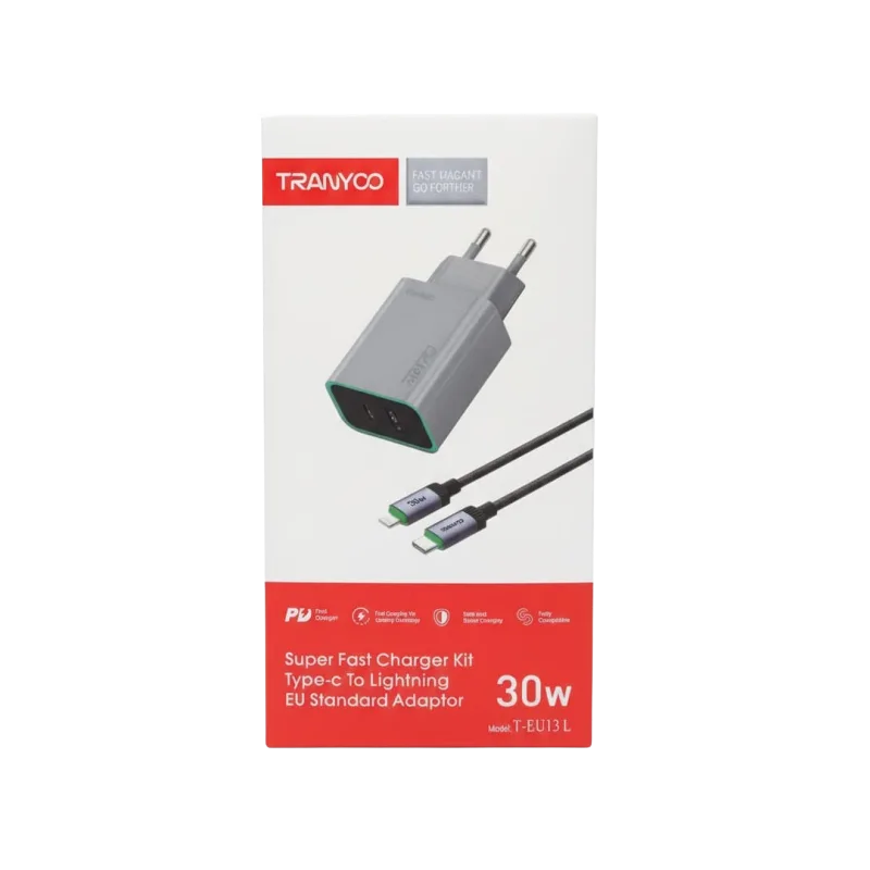 TRANYOO T-EU13C kućni punjač sa kablom 30W, Sivi