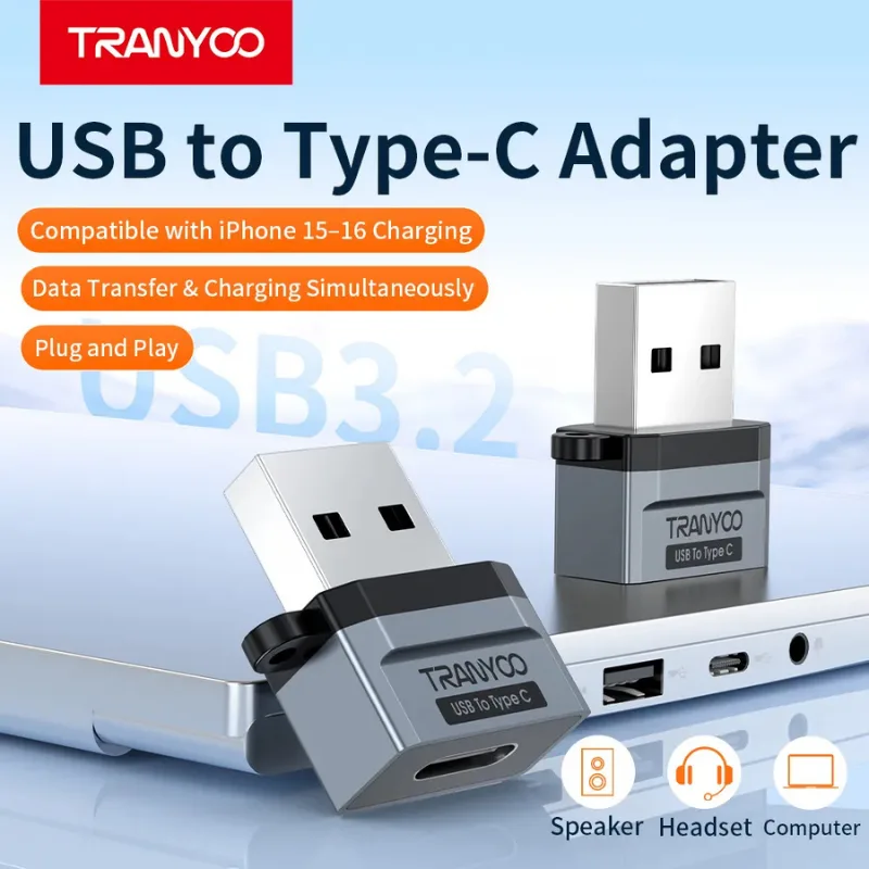 TRANYOO T-E17 Adapter USB-A na Type-C, Sivi