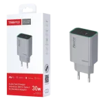 TRANYOO T-EU13 kućni punjač USB-C + USB-A 30W, Sivi