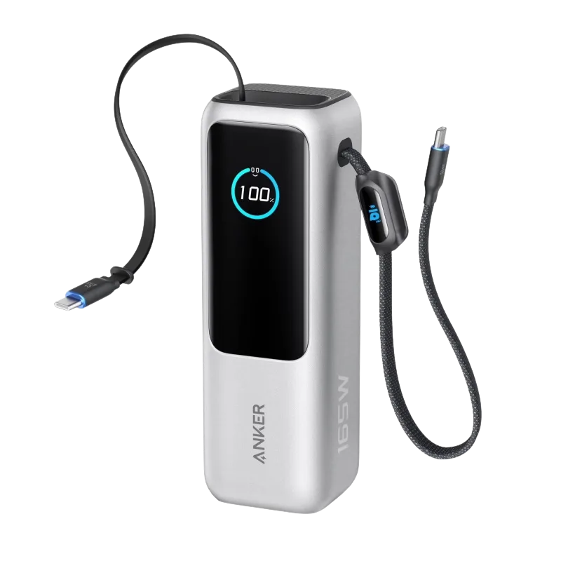 Anker Power Bank 25000mAh 165W sa ugrađenim USB-C kablom na izvlačenje, Sivi