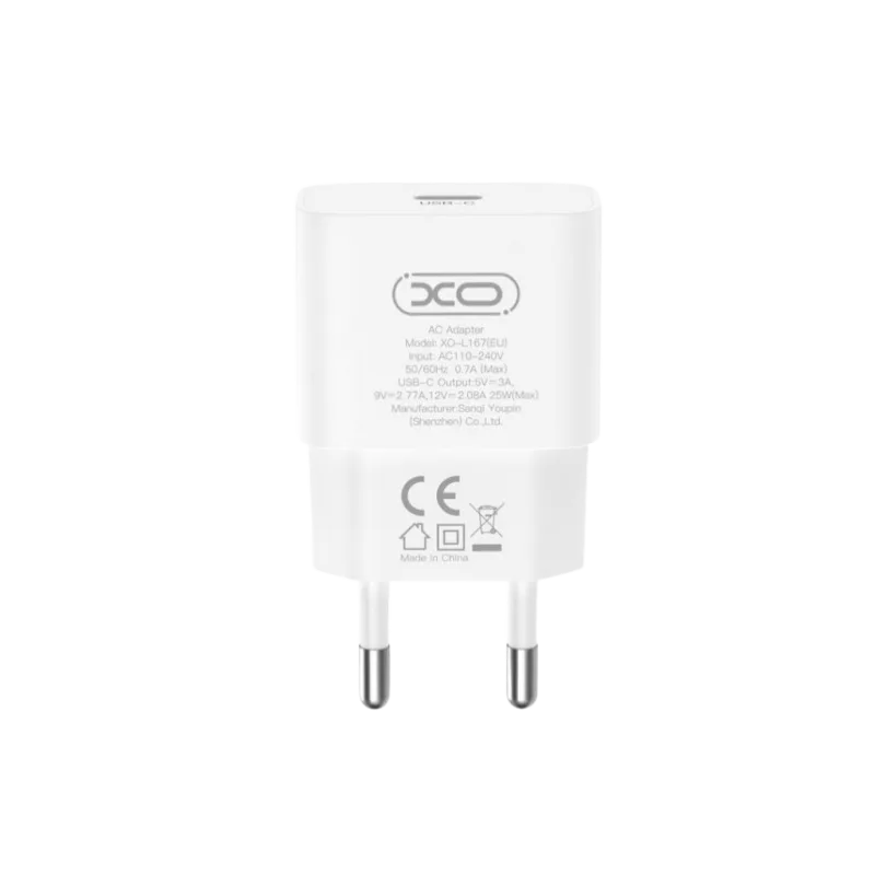 XO Kućni punjač 25W (USB-C) L167, Beli